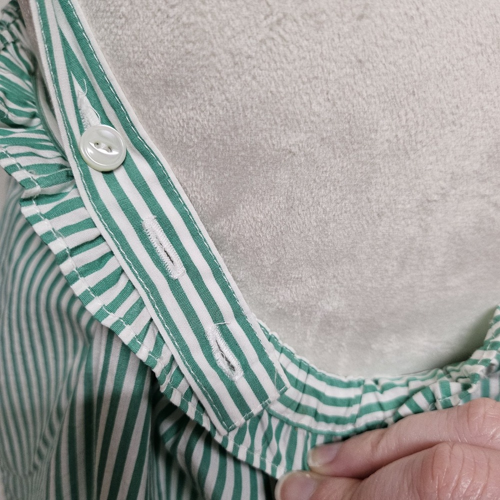 J Crew Kelly Green Striped Button Front Ruffle Tank‎ Size 8 Adjustable Straps - Picture 4 of 7